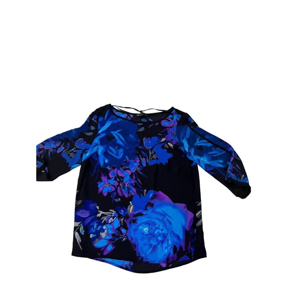 Adrianna Papell black blue abstract top sz M